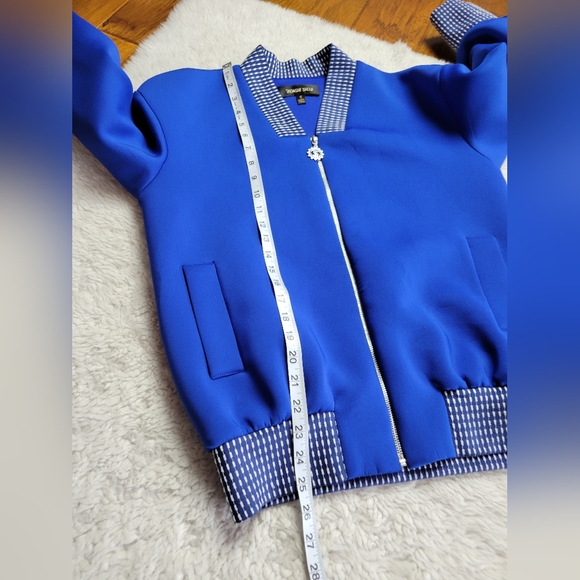 Tadashi Shoji Fuji Neoprene Jacket Full Zip Blue Women's Small - Picture 11 of 12